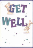 The joyful energy of Islington shines through in this playfully illustrated get well card. Two irresistible friends-a snuggly teddy bear perched atop the bright 'GET,' and a bouncy, floppy-eared puppy supporting 'WELL'-are caught mid-embrace, their fur rendered in plush, inviting detail. The bold lettering, rich in indigo and teal hues, leaps from a soft white background, their vibrancy matched only by the lively flower displays at Islington Flowers near Highbury Corner. Sprinkled throughout are twinkling stars in cheerful blues and purples, casting a whimsical, optimistic light over the entire scene-much like the welcoming glow from a local florist shop on a rainy Upper Street afternoon. This card feels softly tactile, brimming with warmth and the promise of comfort-an emotional balm for any friend in Angel or Holloway on the mend. It's not just a greeting, but a bright, caring presence, embodying the heartfelt kindness that runs through Islington's community.